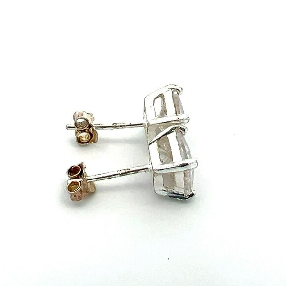 Designer Sterling Silver & Cubic Zirconia Princess Cut Stud Pierced Earrings! 71 - Picture 5 of 6